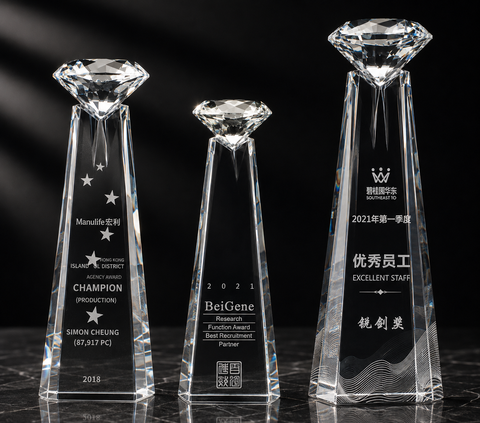 Faceted Diamond Trophy Set - custom crystal awards with your logo